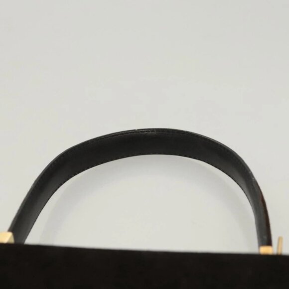 Salvatore Ferragamo Gancini Hand Bag Suede 2way Black Gold Auth BA2414 - Picture 9 of 16